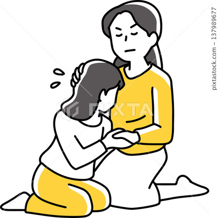 一位女士正在安慰哭泣的女孩 137989677