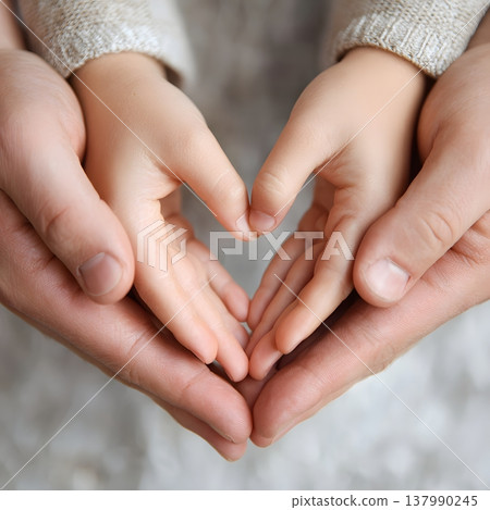 close up hands of parents and child holding together symbol of love unity and family support minimal background copy space 137990245