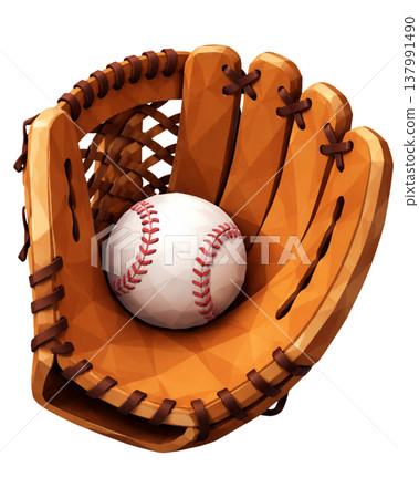 棒球手套接球的低多邊形模型。 137991490