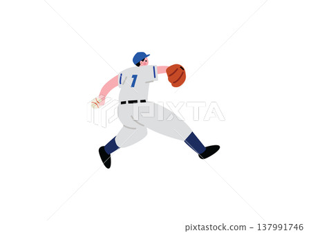 Illustration of a baseball player throwing a ball 137991746