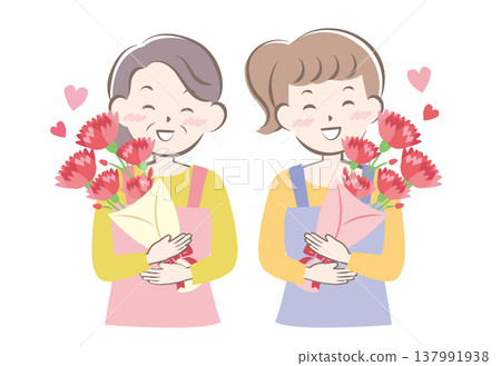 Mothers and grandmothers receiving carnations on Mother's Day Mothers and grandmothers receiving carnations on Mother's Day 137991938