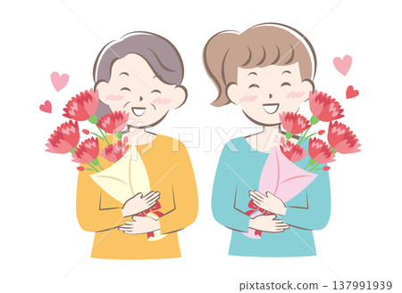 Mothers and grandmothers receiving carnations on Mother's Day Mothers and grandmothers receiving carnations on Mother's Day 137991939