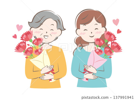 Mothers and grandmothers receiving carnations on Mother's Day Mothers and grandmothers receiving carnations on Mother's Day 137991941