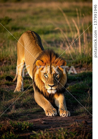 草原上行走的雄狮 草原上行走的雄狮 137991946