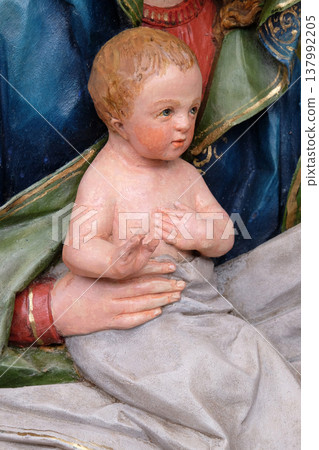 Newborn Jesus, Nativity Scene, altarpiece in the church of Saint Matthew in Stitar, Croatia Newborn Jesus, Nativity Scene, altarpiece in the church of Saint Matthew in Stitar, Croatia 137992205
