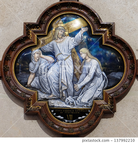 8th Stations of the Cross, Jesus meets the daughters of Jerusalem, St Francis Xavier's Church in Paris, France 8th Stations of the Cross, Jesus meets the daughters of Jerusalem, St Francis Xavier's Church in Paris, France 137992210