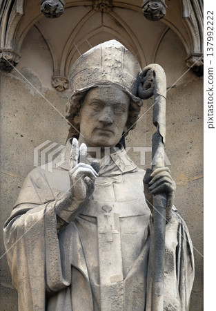 Saint Remigius, statue on the portal of the Basilica of Saint Clotilde in Paris, France Saint Remigius, statue on the portal of the Basilica of Saint Clotilde in Paris, France 137992222