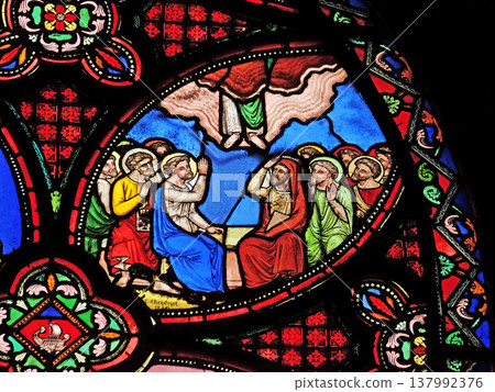 Ascension of Christ, stained glass window from Saint Germain-l'Auxerrois church in Paris, France Ascension of Christ, stained glass window from Saint Germain-l'Auxerrois church in Paris, France 137992376