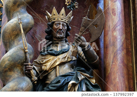 Saint Ladislaus of Hungary, main altar in the church of Saint Leonard of Noblac in Kotari, Croatia Saint Ladislaus of Hungary, main altar in the church of Saint Leonard of Noblac in Kotari, Croatia 137992397