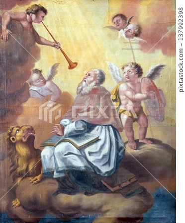 Saint Jerome altarpiece in the church of Saint Leonard of Noblac in Kotari, Croatia Saint Jerome altarpiece in the church of Saint Leonard of Noblac in Kotari, Croatia 137992398