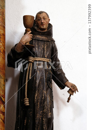 Statue of Saint Pascal of the Marches on altar of Saint Anthony in the church of Saint Leonard of Noblac in Kotari, Croatia Statue of Saint Pascal of the Marches on altar of Saint Anthony in the church of Saint Leonard of Noblac in Kotari, Croatia 137992399