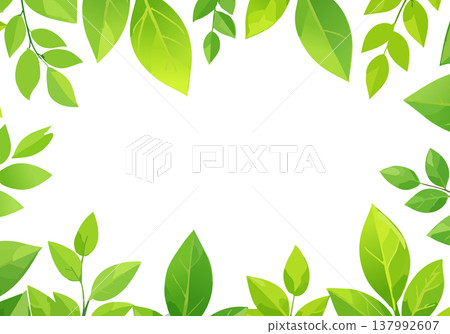 可編輯向量圖形，以鮮豔的綠色葉子為邊框，黑色為背景，熱帶植物邊框。 137992607