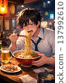 A salaryman stress-eating ramen 137992610