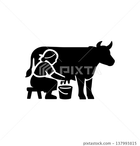 Traditional Dairy Cow Milking Icon Traditional Dairy Cow Milking Icon 137993815