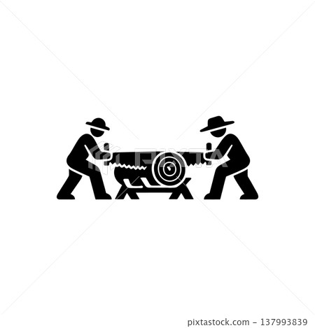 Collaborative Timber Manual Sawing Icon 137993839