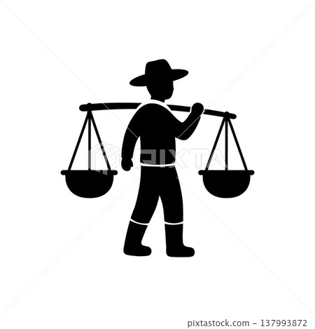 Farmer Carrying Harvest Baskets Icon 137993872