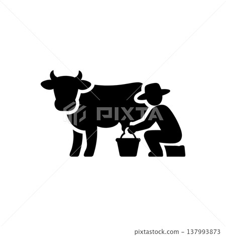 Traditional Hand Milking Cow Icon Traditional Hand Milking Cow Icon 137993873