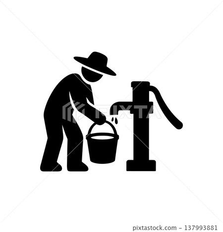 Traditional Water Well Retrieval Icon Traditional Water Well Retrieval Icon 137993881