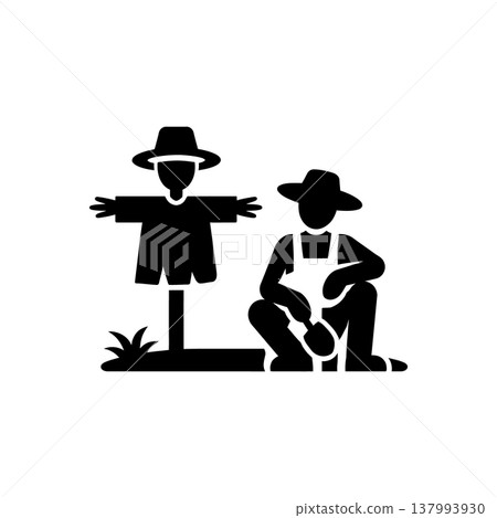 Farmer with Garden Scarecrow Icon 137993930