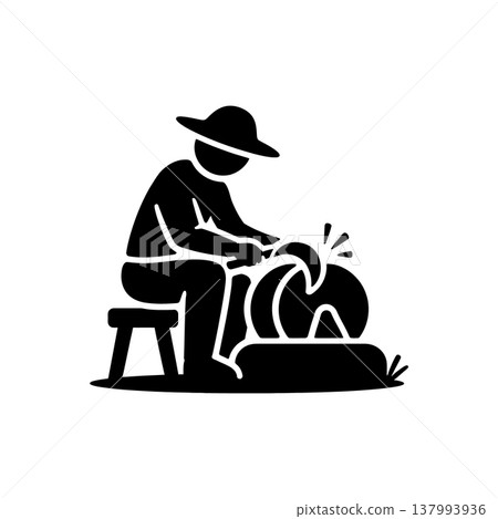 Sharpening Farm Scythe Tool Icon 137993936