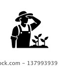 Farmer Surveying Fertile Land Icon 137993939