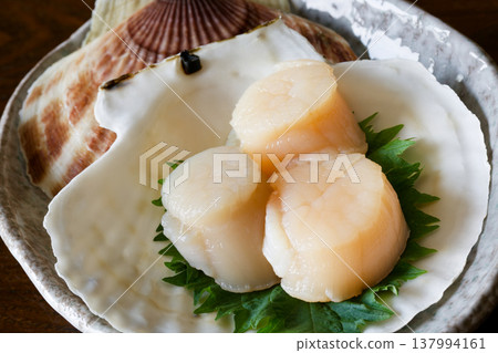 Live scallop sashimi Live scallop sashimi 137994161