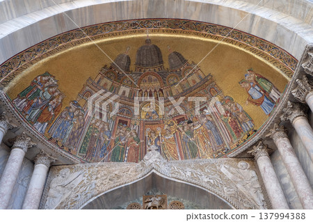 Translation of the body of Saint Mark, mosaic on the facade of St. Mark's Basilica, Venice, Italy Translation of the body of Saint Mark, mosaic on the facade of St. Mark's Basilica, Venice, Italy 137994388
