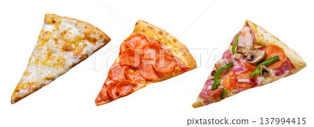 set of various slices of pizza isolated on white background 137994415