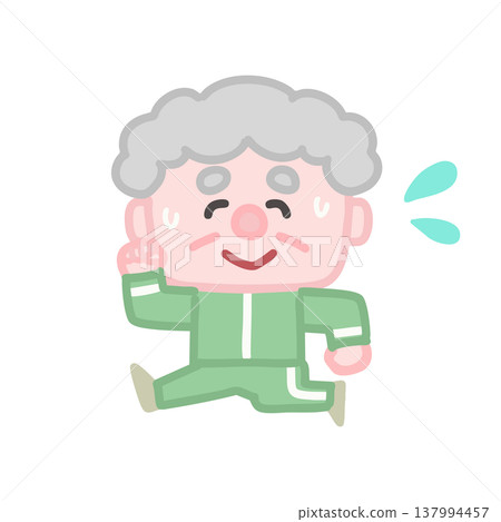 A set of cute illustrations of elderly men in gym clothes exercising. A set of cute illustrations of elderly men in gym clothes exercising. 137994457