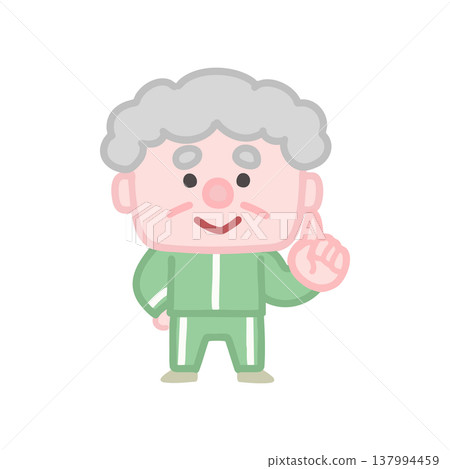 一組可愛的插圖，描繪了穿著運動服鍛鍊的老年男性。 137994459