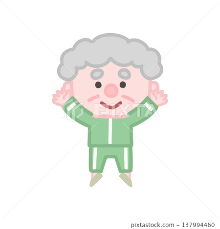 一組可愛的插圖，描繪了穿著運動服鍛鍊的老年男性。 137994460