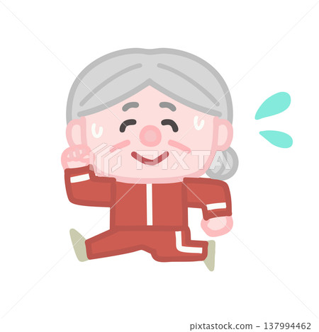 一組可愛的老年女性穿著運動服鍛鍊的插圖。 一組可愛的老年女性穿著運動服鍛鍊的插圖。 137994462