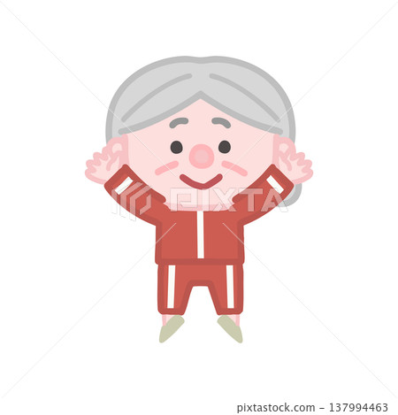 A set of cute illustrations of elderly women in gym clothes exercising. 137994463