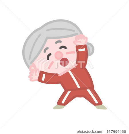 A set of cute illustrations of elderly women in gym clothes exercising. 137994466