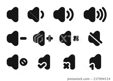 Speaker volume icons, mute and unmute volume sound, loudspeaker icon Speaker volume icons, mute and unmute volume sound, loudspeaker icon 137994514