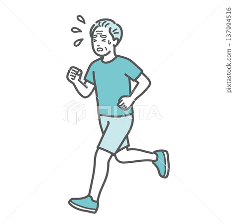 一幅插圖描繪了一位老年男子奔跑，汗流浹背，似乎很吃力（代表疲憊和謹慎）。 137994516