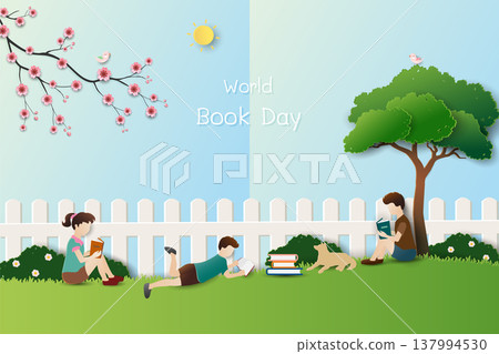 World book day with children read books on beautiful garden,back to school,Education concept 137994530