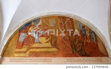 The frescoes with scenes from the life of St. Francis of Assisi, cloister of the Franciscan monastery of the Friars Minor in Dubrovnik, Croatia 137994640