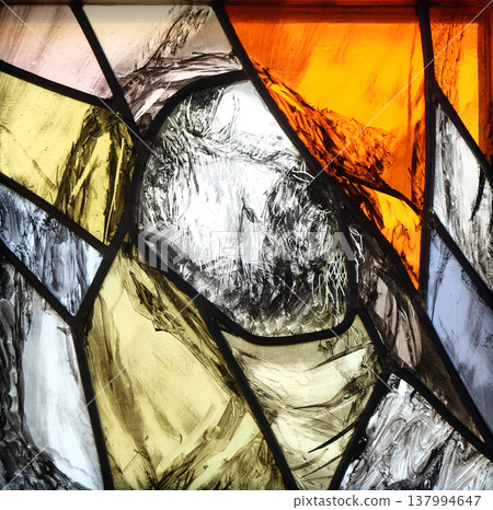 History of salvation - detail, stained glass window by Sieger Koder in church of Saint Bartholomew in Leutershausen, Germany 137994647