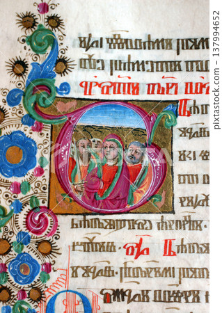 Close up of old Holy Bible book 137994652
