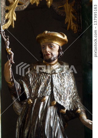 Saint John of Nepomuk, statue on the main altar in the Church of the Three Kings in Komin, Croatia Saint John of Nepomuk, statue on the main altar in the Church of the Three Kings in Komin, Croatia 137995163