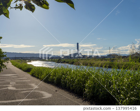 Yamato River and embankment road Yamato River and embankment road 137995416