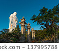 Standing Buddha statue against sky at Tong Lam Son Temple Nha Trang Vietnam 137995788