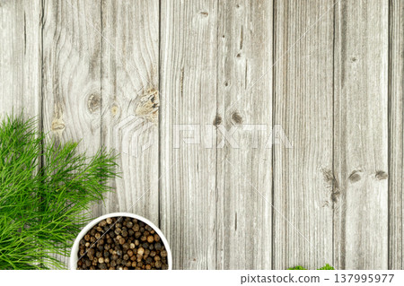 Vegetarian cooking backdrop with herbs and spice bowl 137995977