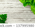 Rustic wooden food background with fresh herbs and greens 137995980
