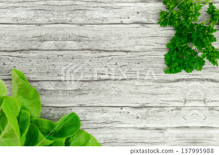 Clean eating concept natural herbs on wooden table Clean eating concept natural herbs on wooden table 137995988
