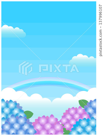 雨季繡球花和彩虹背景框 雨季繡球花和彩虹背景框 137996107