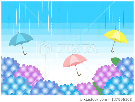 Rainy season hydrangeas and umbrella background frame 137996108