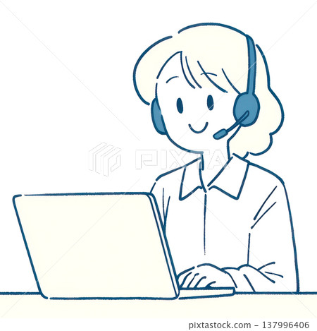 一名女子戴著耳機在呼叫中心處理客戶諮詢。 137996406