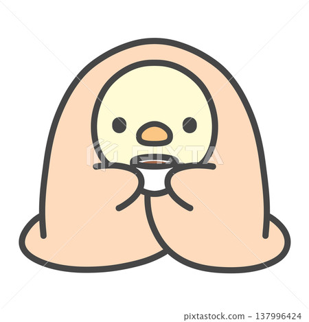 A hand-drawn illustration of a chick wrapped in a blanket, holding a cup, perfect for a relaxing winter break with coffee or tea. A hand-drawn illustration of a chick wrapped in a blanket, holding a cup, perfect for a relaxing winter break with coffee or tea. 137996424